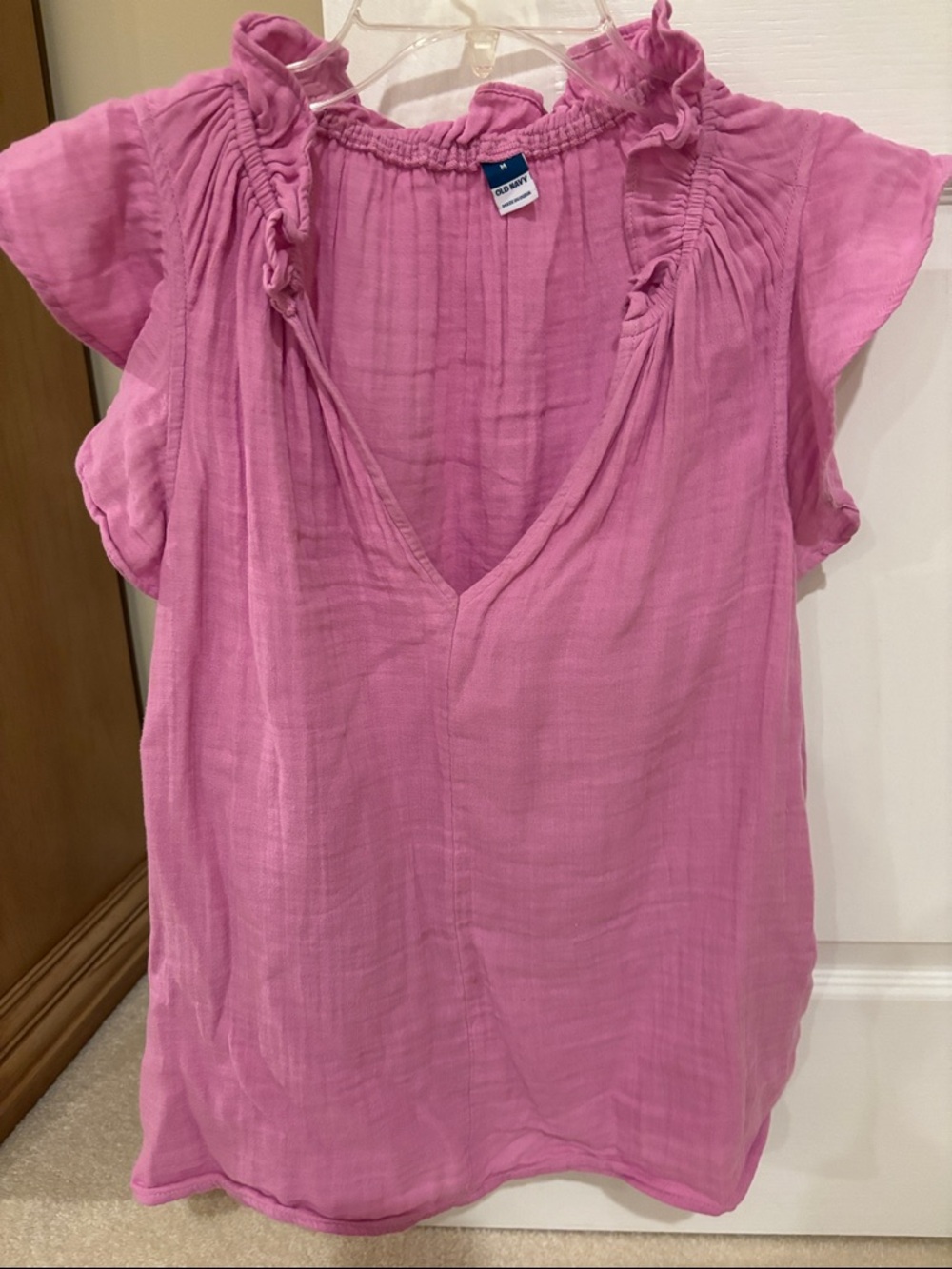Old Navy Pink Ruffle V-Neck Flutter Sleeve Blouse